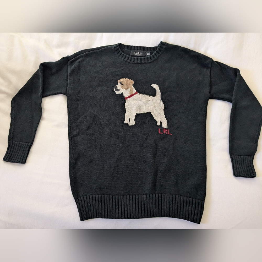 Ralph Lauren Black Sweater with Dog Motif